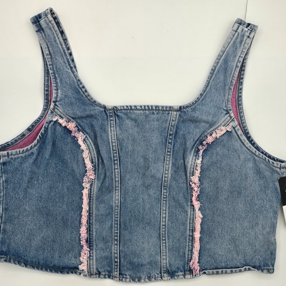 Lee Women's Blue and Pink crop top sleeveless Jeans Premium Quality sz XXL